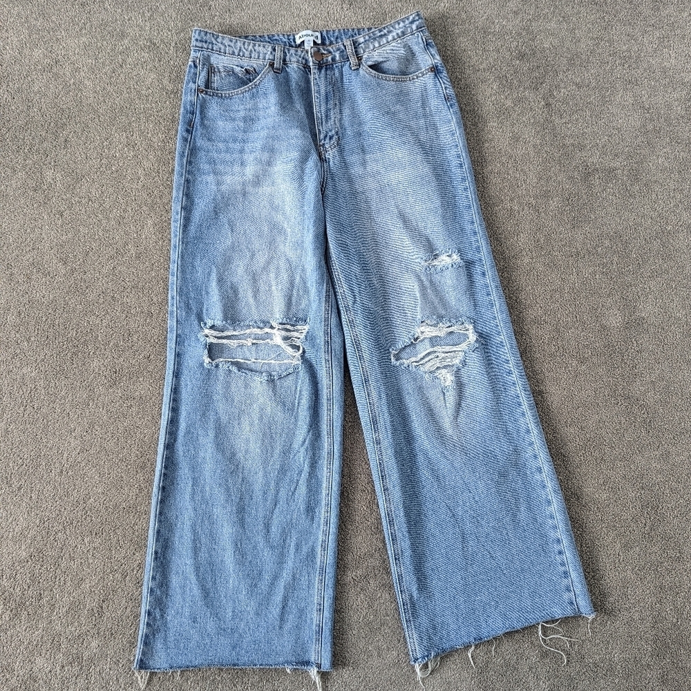 Eco-Conscious Edge: Abound Distressed Wide-Leg Jeans Women's Size 32 Denim